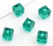 Glasperle Kristall Kubus Meergrn 5 x 5 mm (Loch 1 mm)- 1 Stck