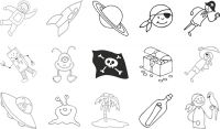 Heyda StempelSet Piraten und Raumfahrt,15 verschiedene Stempel